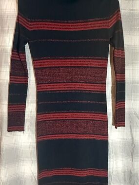 Rosie Harlow Striped Long Sleeve Bodycon Sweater Dress - Red and Black